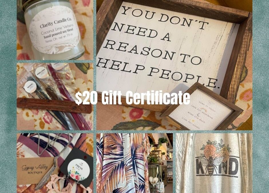 Raffle Prize #6: Gypsy Alley Boutique $20 Gift Certificate